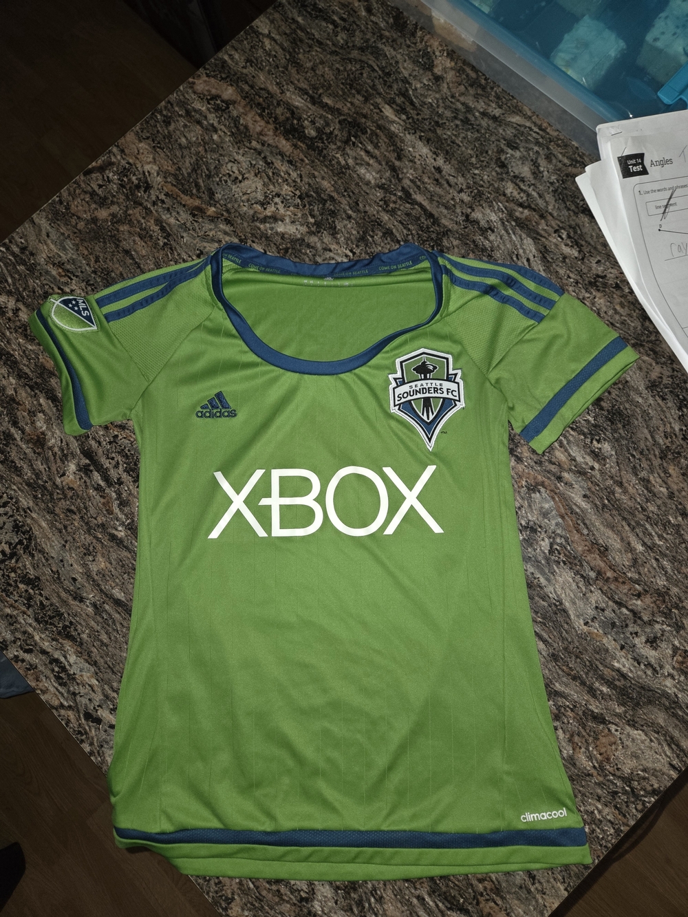 adidas Kids Green Seattle Sounders FC Soccer Jersey with Blue Trim